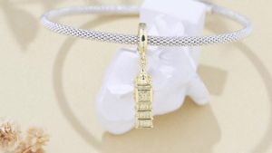 MISEFF Original S925 Sterling Silver Charm London Big Ben Pendant 18K Gold-plated Fit Bracelet DIY Jewelry Making Birthday Gifts