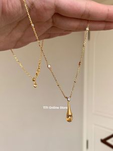 Golden Waterdrop Flashing Pendant Necklace Womens Versatile Lockbone Chain Fine Alloy Jewelry Bubble Diamond Burst Effect