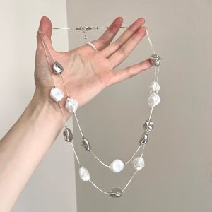 Baroque Pearl Necklace Womens Fashion Minimalist Style Layered Pendant Alloy Clavicle Chain Jewelry Classic Style Online Exclusive