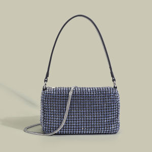 Fashionable Full Diamond Handbag Womens Underarm Bag Sparkling Diamond Ladies Handbag Handheld Bag Soft PVC Zipper Closure