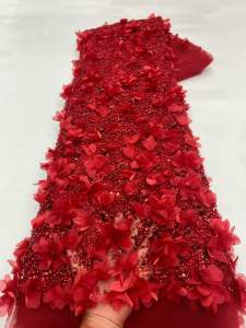 Flower Embroidery African Handmade Beaded Lace Fabric 2026 Groom Nigerian French Sequins Net Lace Fabrics for Evening Dresses