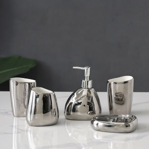 Complete Ceramic Bathroom Accessories Set with Soap Dispenser Tumbler Toothbrush Holder and Soap Dish Bathroom Organizer