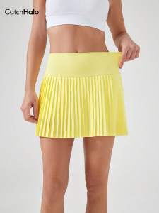 High Waist Tennis Skirt Pleated Sports Skort With Pockets Built-in Shorts Anti Squat Fitness Golf Running Skirt