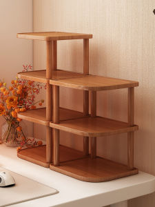 Modern Simple Multi-Layer Desktop Organizer Rack Office Home Childrens Small Storage Shelf Solid Wood Rotatable Storage Display Shelf