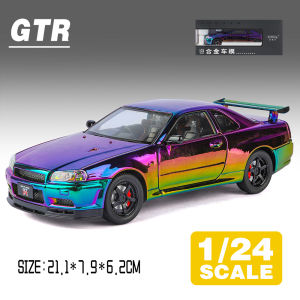 LEO 1:24 Nissan GTR 34 Electroplated Version Diecast Model Car Alloy Cars Toys Collection Gift For Kids Boy Girl