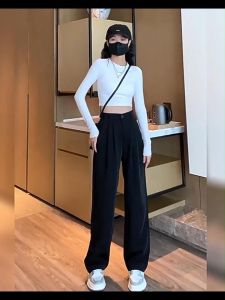 New Ready Stock Womens Wide Leg Pants Casual Korean Stretch High Waist Straight Tube Loose Pants