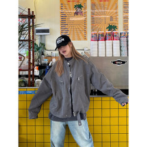 CCYE American Retro Washed Canvas เสื้อแจ็คเก็ต หลวม สตรีทสไตล์ ซิป Up เสื้อท่อนบน สําหรับผู้ชายและผู้หญิง ฤดูใบไม้ผลิ อินเทรนด์ แขนยาว เสื้อโค้ท