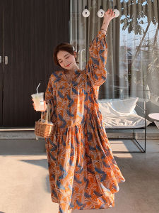 Lecea Alice Floral Print Loose Dress Lantern Sleeve Maxi Skirt Korean Style Autumn New Arrival Forest System Womens Dress