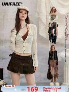 unifree | Áo Cardigan Knitted Retro Voan Ren Tay Chuông