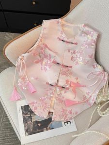 Áo Vest Nữ Kiểu Trung Quốc Mới Thêu Viền Tua Rua Hoa Màu Hồng Dài Tay Cổ Tròn Mùa Thu 2025 Áo Khoác Ngoài