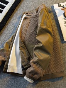 ผู้ชายฤดูใบไม้ผลิStand Collarถักเสื้อHigh-Endแบรนด์อินเทรนด์ฤดูใบไม้ผลิฤดูใบไม้ร่วง2024ใหม่มาถึงเส้นใยโพลีเอสเตอร์Outerwear