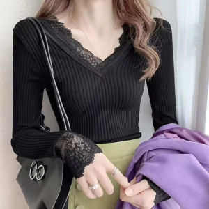 chaqi | Lace Spliced V-Neck Warm Thermal Underwear