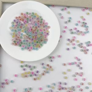 Dạ Quang Chữ Hạt 100/200/500 Chiếc 4*7 Mm Acrylic Cho DIY Vòng Tay Dây Chuyền Nhẫn Hiện Đại Hình Tròn Phụ Kiện Thời Trang