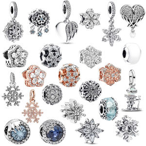Hot Sale Silver-Plated Sparkling Herbarium Cluster、Snowflake & Mini Murano Glass Charm Bead Fit Original Silver Bracelet Jewelry