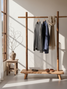 Natural Wood Style Minimalist Clothing Display Rack