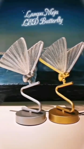 Lampu Meja LED Kupu-Kupu Kaca Desain Artistik Modern untuk Dekorasi Interior Rumah dan Kamar Tidur
