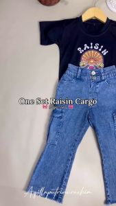 Setelan Celana Panjang Cutbray Cargo Anak Perempuan Kaos Bubu 2-7 Tahun