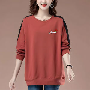 Spring Autumn Loose Splice Long Sleeve Thin round Neck Sweatshirt Women Large Size 2025 Casual Fashionable Versatile Top