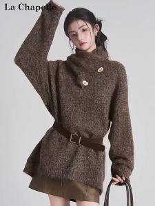 La Chapelle | Áo Sweater Knit Dáng Treo Cổ Phong Cách Thanh Lịch Lười Biếng