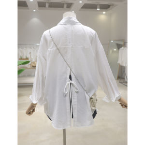 Thin Long Sleeve Stripe Back Hollow out Butterfly Knot Design Summer Loose Slimming Womens Shirt Commute Style 2025