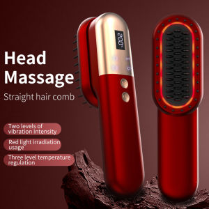 Wireless Hair Straightener Massage Comb Red Light Hair Care Scalp Massage Comb Fast Heated Hair Straightening Vibrating Massage Anti-hair loss