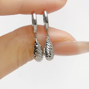 LAZO DIAMOND Dangly Drop Hoop Earrings in 9k White Gold