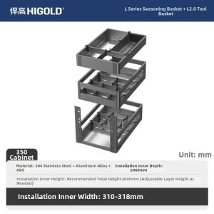 HIGOLD | Double Layer Drawer Built-in 304 Stainless Steel Kitchen Cabinet Storage Organizer