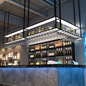 Bar Wine Rack Hanger Hanging Glass Wine Cabinet Wall Cupboard Luminous Glass Suspension Hanger Red Wine Glass Upside down Storage Rack Customization