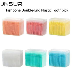 JNSUR 1100Pcs Disposable Fishbone Double-End Plastic Toothpick Box Portable Interdental Cleaner For Home Oral Care Interdental
