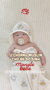 Ủ Choàng Tắm Che Nắng Đa Năng Cotton Muslin Mềm Mịn Cho Bé Mongle Bebe Hàn Quốc