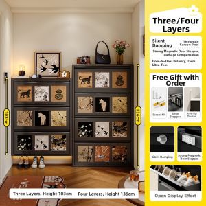 MEISD | Ultra Thin Narrow Mid-century Style Integrated Shoe Cabinet 15cm
