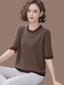 QIAOXIZI | Loose Fit Summer T-shirt for Women Ice Silk Material