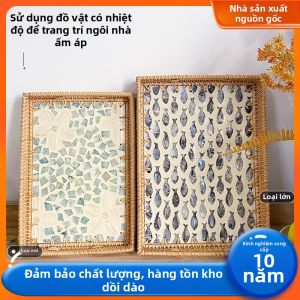 Handcrafted Rattan Nordic Style Tray and Basket for Home Use Colorful and Grey