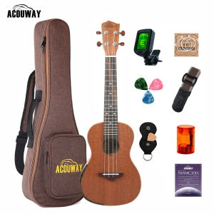 Acouway ACU-007C 21/24โซปราโนคอนเสิร์ตนิ้วเริ่มต้นอูคูเลเล่ไม้Sapeleร่างกายAuqilaสตริงป้องกันมือแขนด้วยอุปกรณ์เสริมที่สมบูรณ์และGigbag