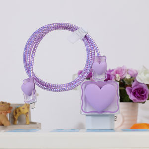 3D Love Heart Soft Silicone Charger Protective Cover Anti-break Cable Data Line Spiral Winder For 18W 20W EU Phone Charger Head