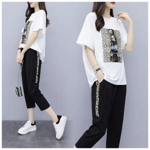 Bộ Quần Áo Nữ Thời Trang Plus Size Bộ Quần Áo Ngắn Tay Thể Thao 7 Món Dáng Rộng Thiết Kế Giảm Béo Cho Mùa Hè