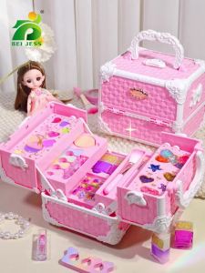 BEI JESS | Bộ Đồ Chơi Trang Điểm Không Độc Hại Cho Trẻ Em Vali Mỹ Phẩm Mô Phỏng Có Sơn Móng Tay Son Môi Dành Cho Trẻ Em Bộ Đồ Chơi Thời Trang Làm Đẹp Quà Tặng Cho Bé Gái Từ 3-12 Tuổi