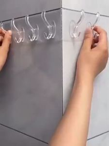 Gantungan HookTempel Transparan 6 Kait Hanger Dinding Kait Dapur Kaca Kamar Mandi Tembok