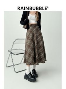 plus Size Autumn Winter Plaid Woolen A-Line Midi Skirt Womens High Waist Zipper Style Casual Commute Vintage Skirt