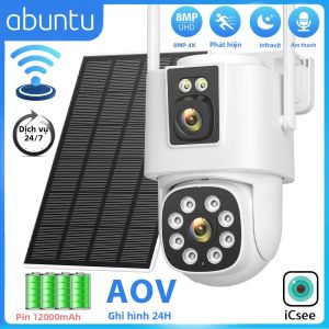 Camera Ngoài Trời WiFi Chạy Bằng Năng Lượng Mặt Trời 8MP 4K Với Ống Kính Kép Màn Hình Kép Giám Sát HD Hệ Thống An Ninh Tầm Nhìn Ban Đêm ICSEE