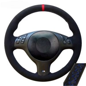 For BMW E46 M3 E39 330i 540i 525i 530i 330Ci 2001 2002 2003 Hand Sewing Car Steering Wheel Cover Braid Soft Suede Leather Trim