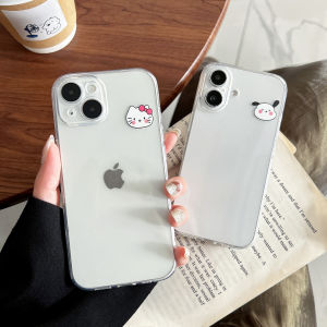 Cute Hellokitty Cat Paw Dog Pattern Phone Case Transparent Full Cover Soft Shell for 15Plus 16ProMax Couple Design Mobile Phone Cover