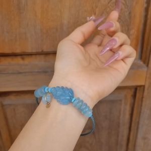 Q424 Vòng cáp lu thống ngũ điếu hồ ly chúa túi tiền Aquamarine treo móc V10k cho Thủy và Mộc - Phong Thủy TUDO P