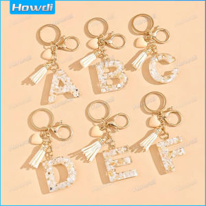 Chic thư Tua Rua Trái Tim Keychain Trắng A-Z chữ cái đầu vòng chìa khóa hình bùa may cho đồ trang trí túi xách nữ
