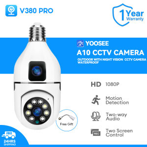 YOOSEE A10 Dual Lens 4MP FULL HD CCTV Camera Auto Tracking Security WiFi Lamp Bulb Camera Connect Cellphone CCTV Light Bulb CCTV 360° Rotation Wireless Night Vision Human Detection