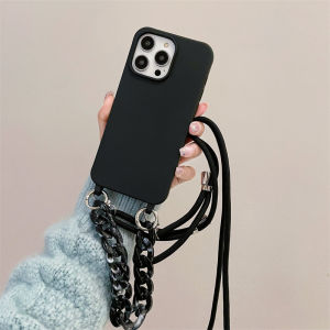 Candy Color Crossbody Necklace Strap Marble Chain Lanyard Soft Silicone Phone Case For iPhone 15 Pro Max 15 Plus 14 Pro Max 14 Plus 13 Pro Max Back Cover