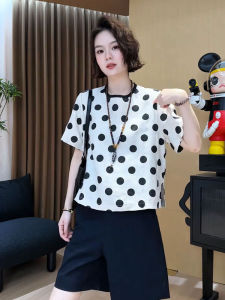 YUFUQING | French Vintage Polka Dot Round Neck Short Sleeve Womens T-shirt Summer New Design Lightweight Elegant Top Casual Polyester Fiber