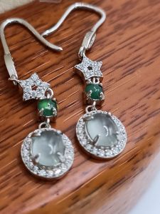 🌹"A" Grade Exquisite Dual Colors (Glass-White/Sunny Green) Burmese Icy Beads Jade Earring  🌹100% brand new "A" grade Burmese dual colours (Glass-White/Sunny Green) jadeite earring S925 sterling silver zirconia diamonds framed masters hands crafted
