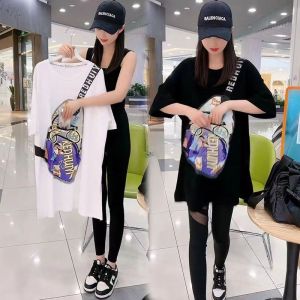 Summer Loose Large Fashionable Womens Crossbody Bag Printed Zipper Pocket Short Sleeve T-Shirt Elegant round Neckline