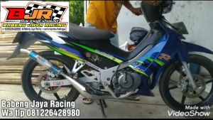 KNALPOT SUZUKI SAMPING SATRIA 2 TAK HIU LUMBA RGR 120 CROME SELENCER BIRU PLAT CROME